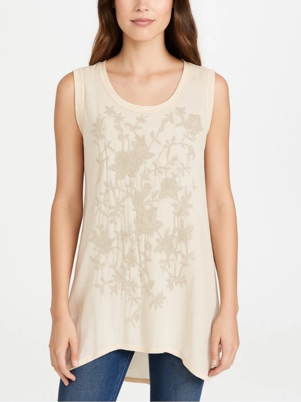 Johnny Was Cream Embroidered Tank Top